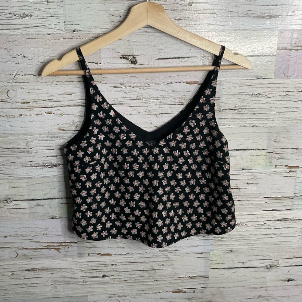 Topshop black floral crop top blouse size 2